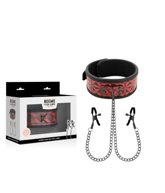 Collier BDSM "Red Edition" avec chaînes et pinces tétons