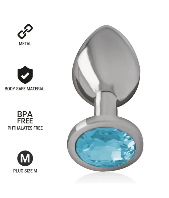Plug anal intense en métal aluminium et verre bleu - taille M