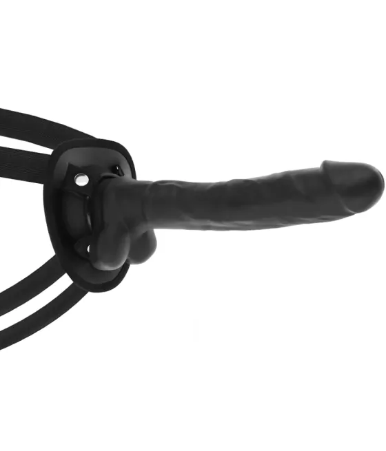 Harnais Cock Miller - Silicone articulable noir 24 cm