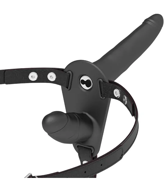 FETISH SUBMISSIVE HARNESS - VIBRATEUR NOIR DOUBLE PÉNÉTRATION