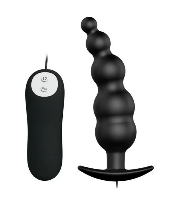Plug anal en silicone avec stimulation supplémentaire et 12 modes de vibration - noir