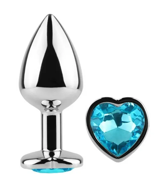 Plug anal en métal bleu avec cœur - petite taille 7 cm