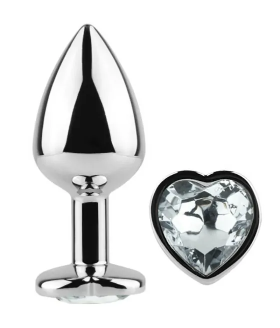 Plug anal métallique, petit taille, cœur cristal transparent 7 cm