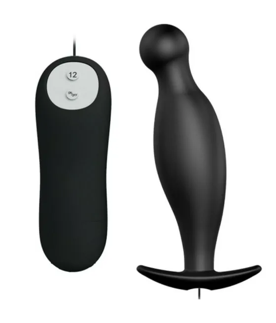 Plug anal en silicone avec 12 modes de vibrations - noir