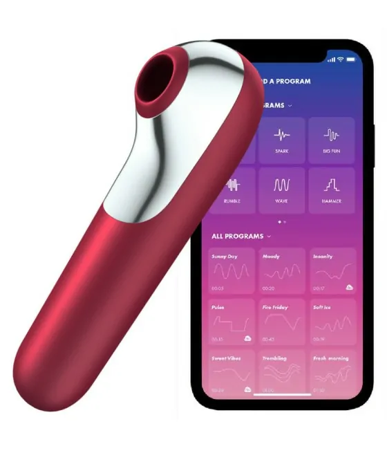 SATISFYER - VIBRATEUR ET ASPIRATION DUAL LOVE AVEC AIR PULSÉ ROUGE