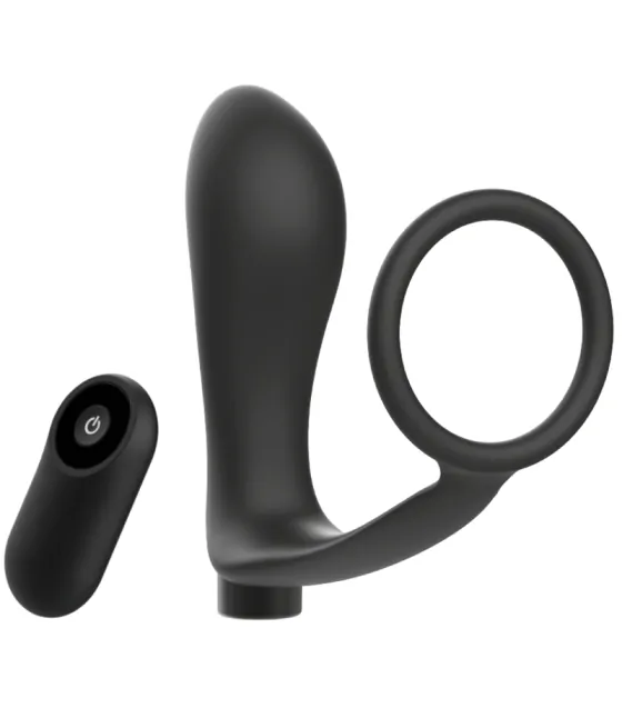 ADDICTED TOYS - ANNEAU PÉNIS AVEC TÉLÉCOMMANDE PLUG ANAL NOIR RECHARGEABLE