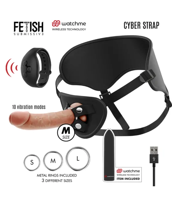 FETISH SUBMISSIVE CYBER STRAP - HARNAIS AVEC GODE ET TÉLÉCOMMANDE BULLET TECHNOLOGIE WATCHME M