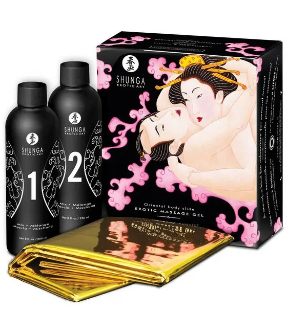 SHUNGA - GEL DE MASSAGE ÉROTIQUE ORIENTAL CORPS À CORPS FRAISES ET CAVA