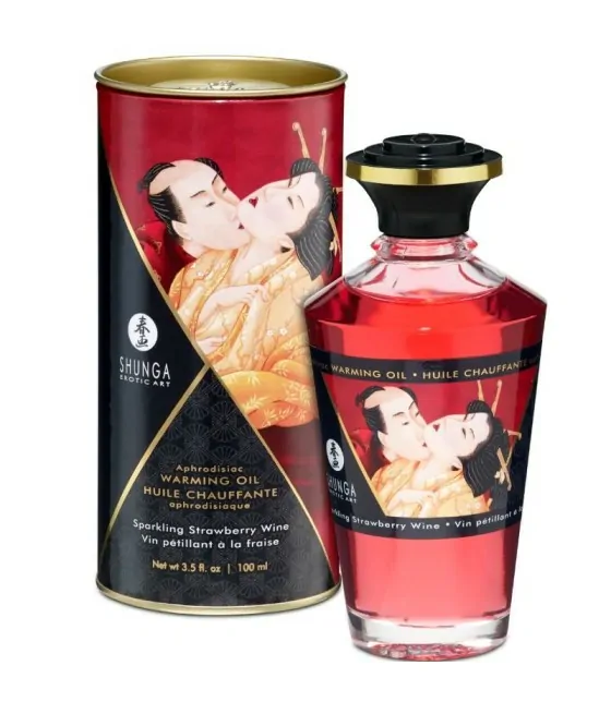 Huile chauffante aphrodisiaque - saveur mousseux fraise - 100 ml