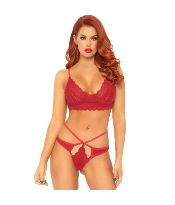 LEG AVENUE - ENSEMBLE 2 PIÈCES BRALETTE ET STRING DENTELLE M/L