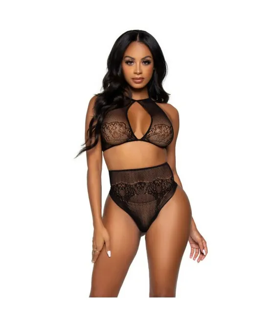 LEG AVENUE - ENSEMBLE DEUX PIÈCES HALTER CROP TOP  THONG CULOTTE TAILLE UNIQUE