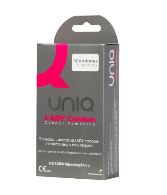 UNIQ - LADY CONDOM PRÉSERVATIFS FÉMININS SANS LATEX AVEC PORTE-JARRETELLES 3 UNITÉS