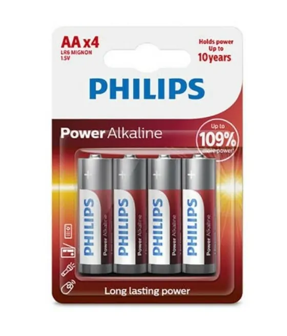 Piles alcalines Philips Power AA LR6 (Blister de 4)