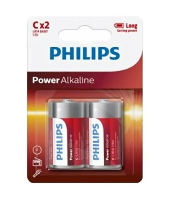 PHILIPS - PLAQUETTE PHILIPS POWER ALCALINE PILA C LR14 * 2