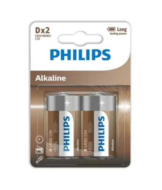 Piles alcalines Philips - lot de 2 (type D LR20)