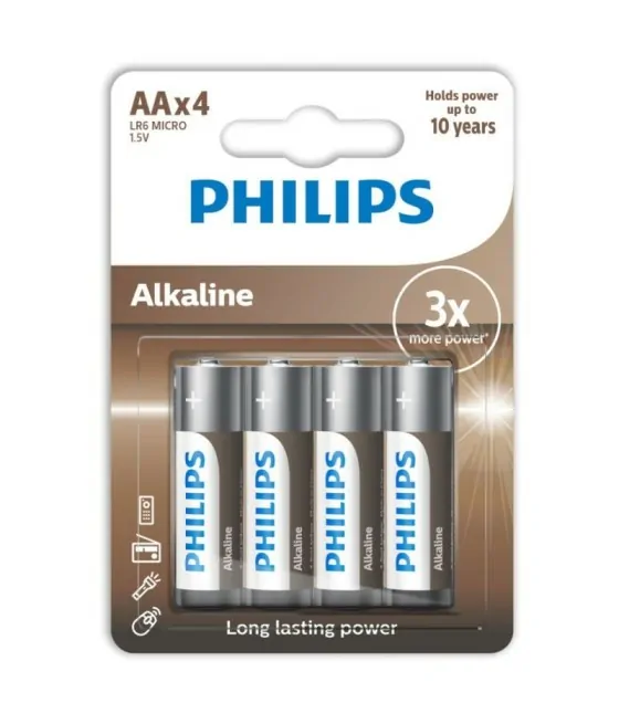 Piles Philips alcalines AA LR6 (blister de 4)