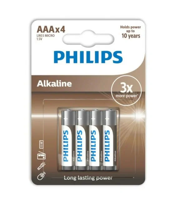 Piles alcalines Philips AAA LR03 blister de 4