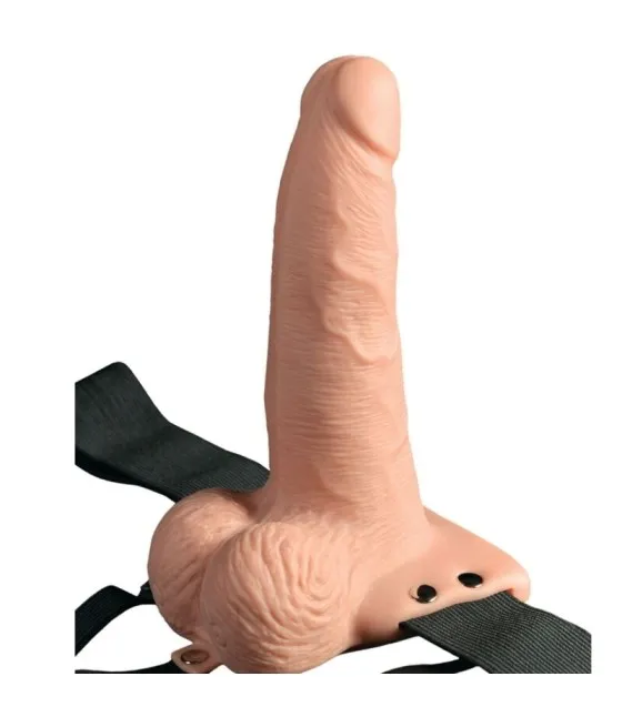 Harnais télécommandé avec pénis réaliste de 15 cm avec testicules rechargeables et vibrateur