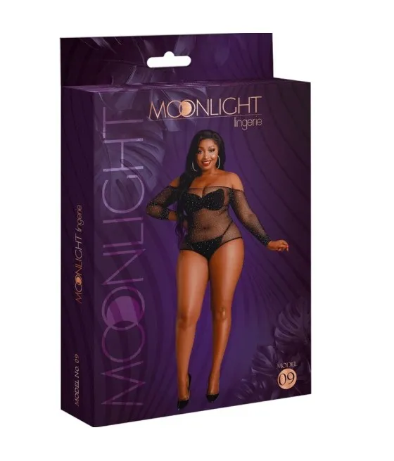 MOONLIGHT - MODÈLE 9 BODY À MANCHES LONGUES NOIR BRILLANT GRANDE TAILLE