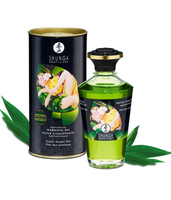 SHUNGA - HUILE DE MASSAGE EFFET CHALEUR AU THÉ VERT BIO 100 ML