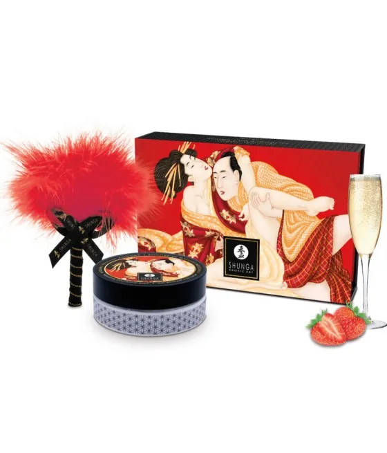 SHUNGA - KIT DE POUDRE DE MASSAGE COMESTIBLE À LA FRAISE