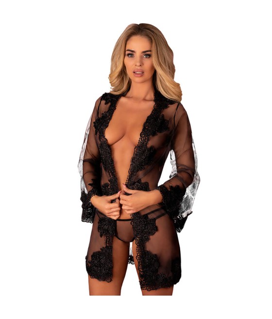 Robe de chambre et culotte Herina noires, taille unique - LivCo Corsetti Fashion